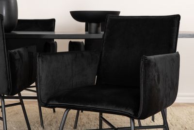 Venture Home Petra & Uno 4 st Matstolar Svart + Rektangulärt Matbord 200 x 90 Svart