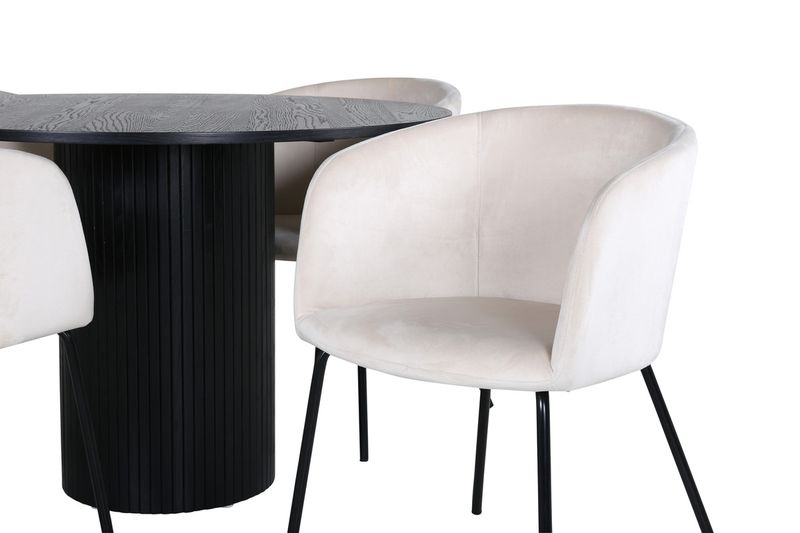 Venture Home Berit & Bianca 4 st Matstolar Beige + Runt Matbord ⌀110 Svart