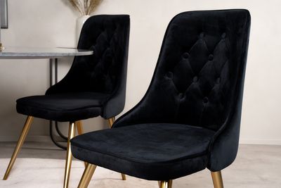 Venture Home Estelle & Velvet Deluxe Runt Matbord ⌀106 Mörkgrå + 4 st Matstolar Svart