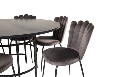 Venture Home Limhamn & Copenhagen 6 st Matstolar Grå + Runt Matbord ⌀140 Svart