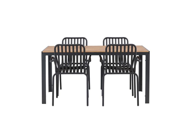 Venture Home Break & Peking Rektangulärt Matbord 150 x 90 Svart + 4 st Matstolar Svart