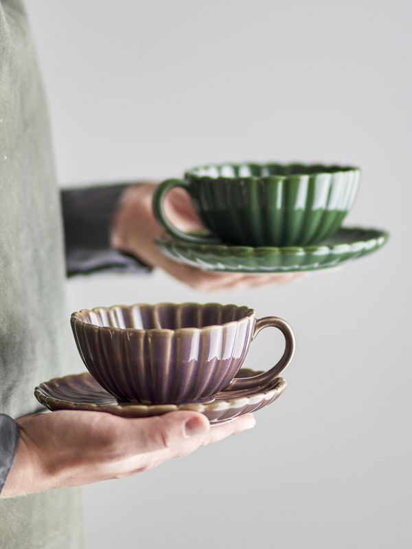 Bloomingville Latina Kopp w/Saucer, Lila, Stengods - 6-pack