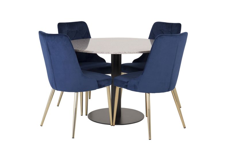 Venture Home Razzia & Velvet Deluxe Runt Matbord ⌀106 Grå + 4 st Matstolar Blå