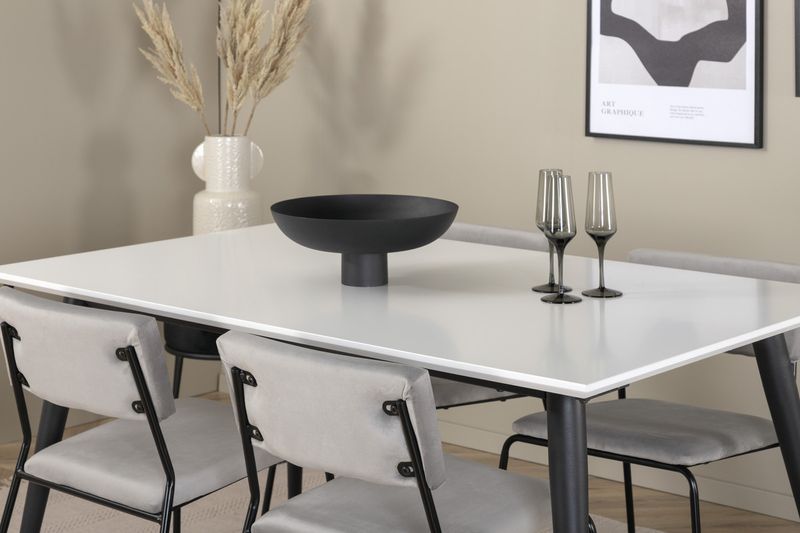 Venture Home Jimmy & Kenth Rektangulärt Matbord 150 x 90 Vit + 4 st Matstolar Grå