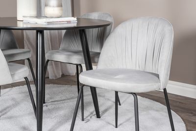 Venture Home Wrinkles & Plaza 4 st Matstolar Grå + Runt Matbord ⌀100 Svart