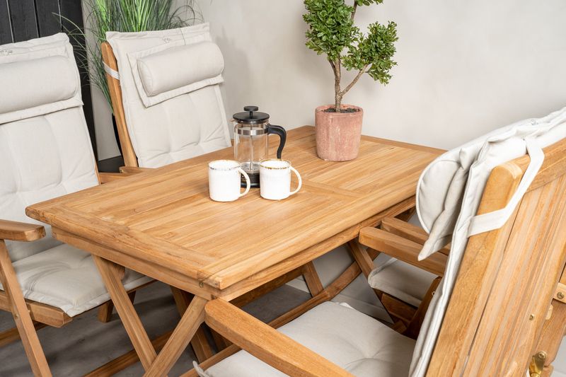 Venture Home Kenya 4 st Positionsstolar Natur + Rektangulärt Matbord 120 x 70 Natur