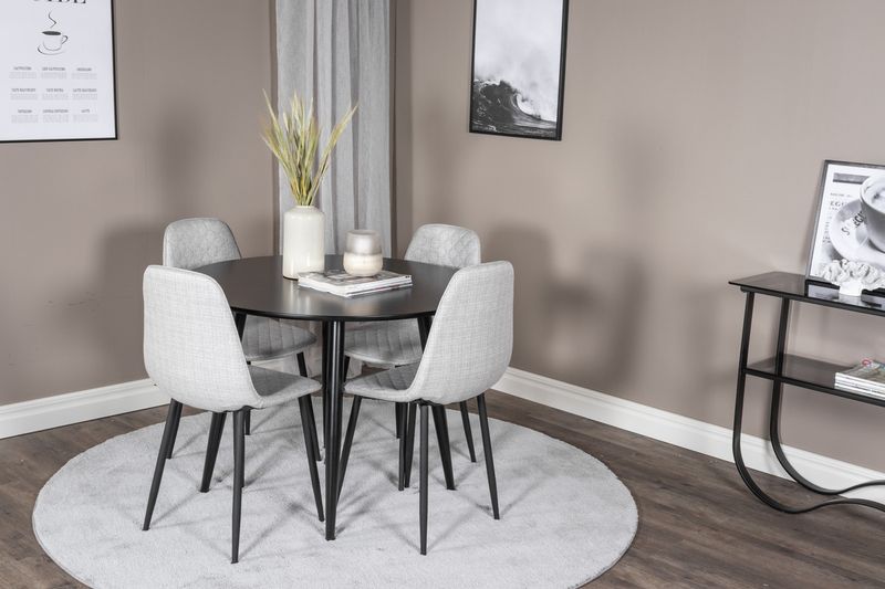 Venture Home Polar & Plaza 4 st Matstolar Grå + Runt Matbord ⌀100 Svart