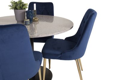 Venture Home Razzia & Velvet Deluxe Runt Matbord ⌀106 Grå + 4 st Matstolar Blå