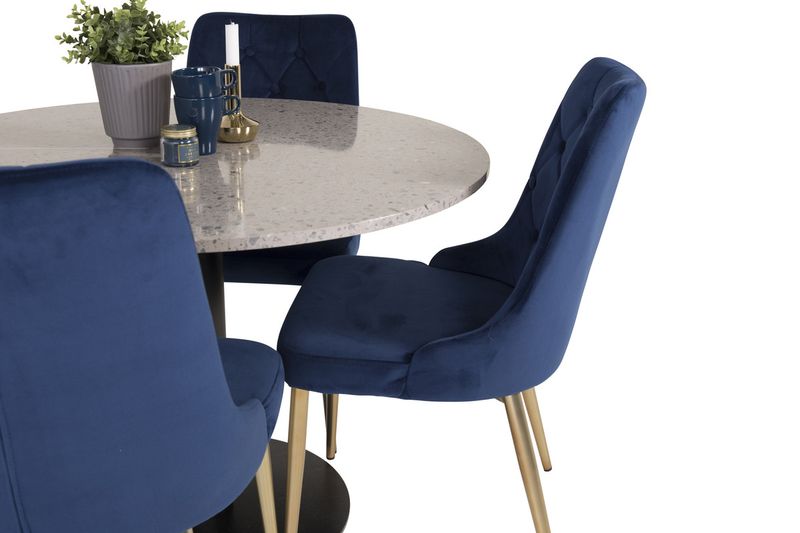 Venture Home Razzia & Velvet Deluxe Runt Matbord ⌀106 Grå + 4 st Matstolar Blå