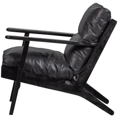 WOOOD HOUSTON Fåtölj Svart Läder/Trä