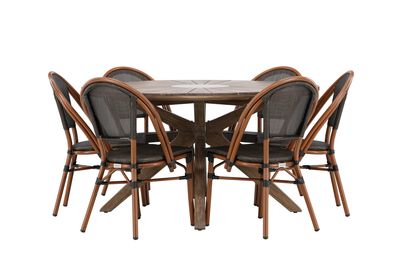 Venture Home Rosario & Guarda Runt Matbord ⌀140 Brun + 6 st Caféstolar Svart