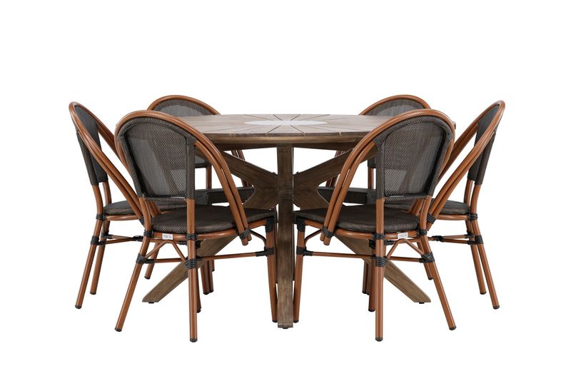 Venture Home Rosario & Guarda Runt Matbord ⌀140 Brun + 6 st Caféstolar Svart