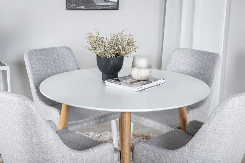 Venture Home Plaza 4 st Matstolar Grå + Runt Matbord ⌀100 Vit
