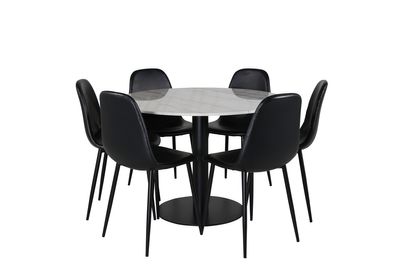 Venture Home Polar & Estelle 6 st Matstolar Svart + Runt Matbord ⌀106 Vit