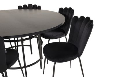 Venture Home Limhamn & Copenhagen 6 st Matstolar Svart + Runt Matbord ⌀140 Svart