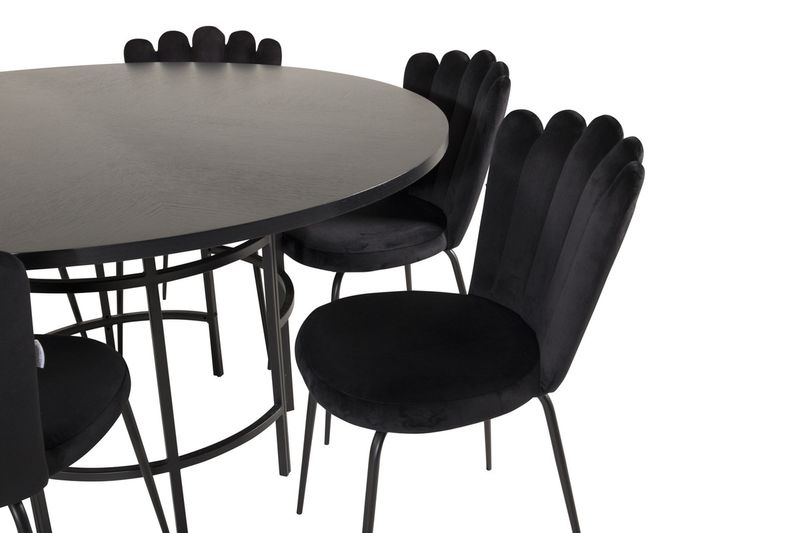 Venture Home Limhamn & Copenhagen 6 st Matstolar Svart + Runt Matbord ⌀140 Svart