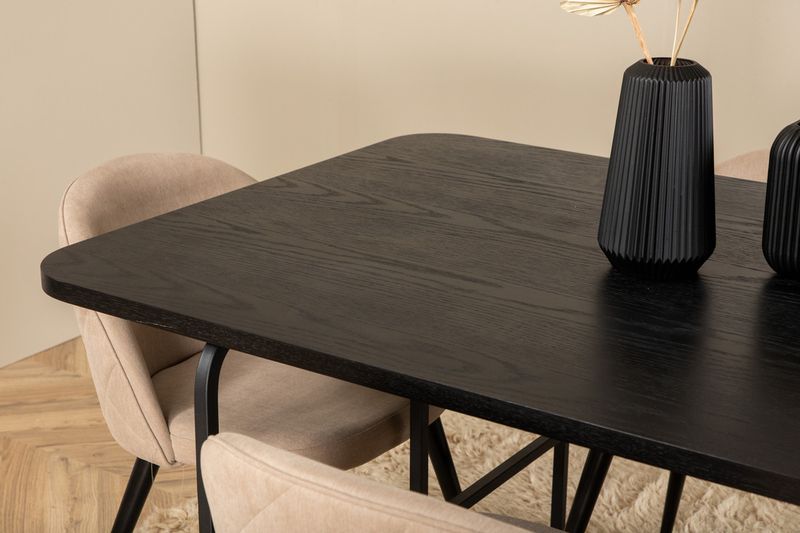 Venture Home Uno & Velvet Rektangulärt Matbord 200 x 90 Svart + 6 st Matstolar Beige