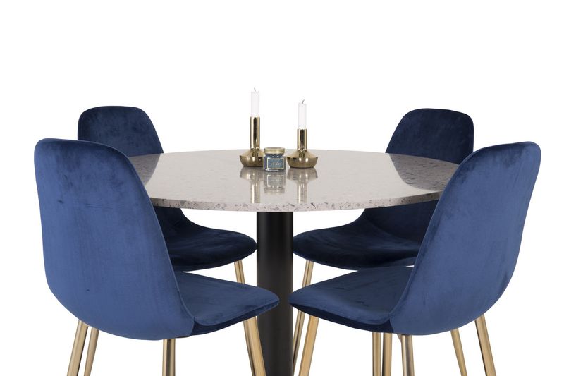 Venture Home Razzia & Polar Runt Matbord ⌀106 Grå + 4 st Matstolar Blå