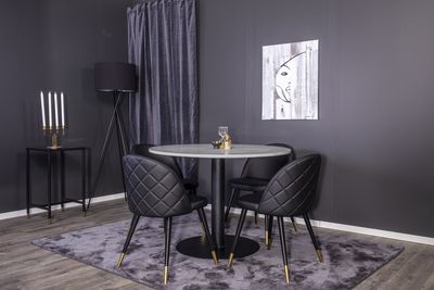 Venture Home Razzia & Velvet Runt Matbord ⌀106 Grå + 4 st Matstolar Svart