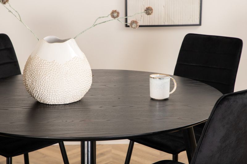 Venture Home Dipp & Windu Runt Matbord ⌀115 Svart + 4 st Matstolar Svart
