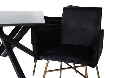 Venture Home Petra & Piazza 6 st Matstolar Svart + Rektangulärt Matbord 180 x 90 Svart