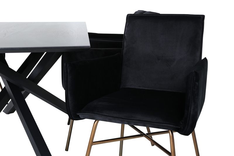 Venture Home Petra & Piazza 6 st Matstolar Svart + Rektangulärt Matbord 180 x 90 Svart