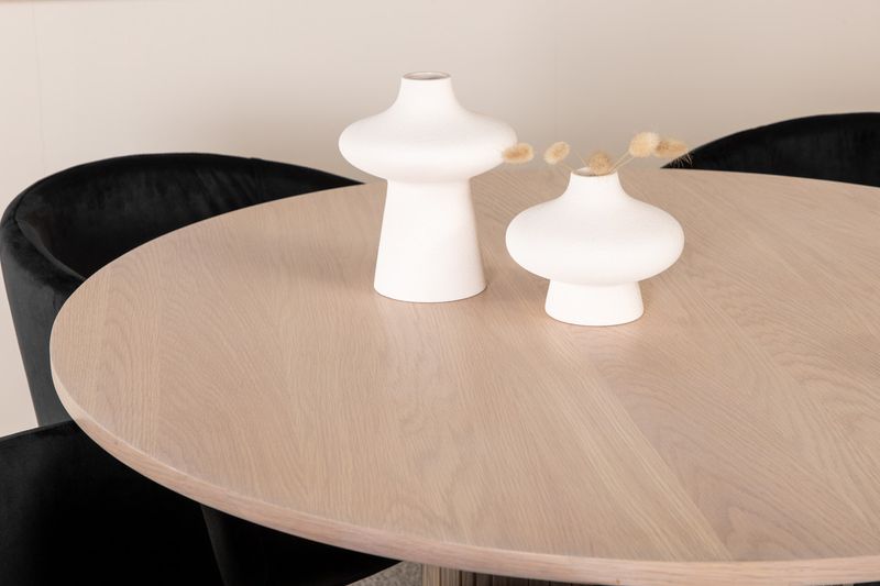 Venture Home Berit & Bianca 4 st Matstolar Svart + Runt Matbord ⌀110 Vitputsad