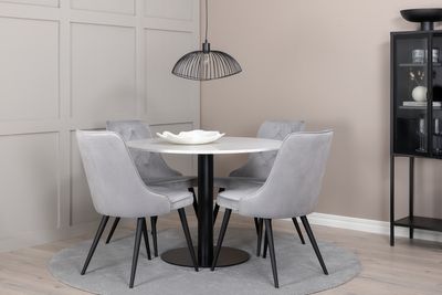 Venture Home Razzia & Velvet Deluxe Runt Matbord ⌀106 Vit + 4 st Matstolar Ljusgrå