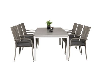 Venture Home Levels & Anna Rektangulärt Matbord 160 x 100 Vit + 6 st Matstolar Grå