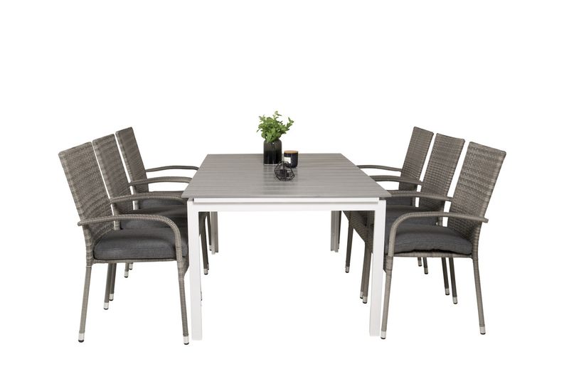 Venture Home Levels & Anna Rektangulärt Matbord 160 x 100 Vit + 6 st Matstolar Grå