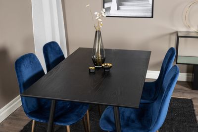 Venture Home Dipp & Polar Rektangulärt Matbord 120 x 85 Svart + 4 st Matstolar Blå