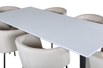 Venture Home Berit & Jimmy 6 st Matstolar Beige + Rektangulärt Matbord 195 x 90 Vit