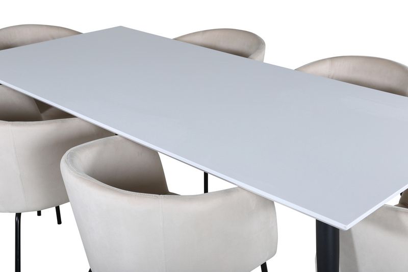 Venture Home Berit & Jimmy 6 st Matstolar Beige + Rektangulärt Matbord 195 x 90 Vit