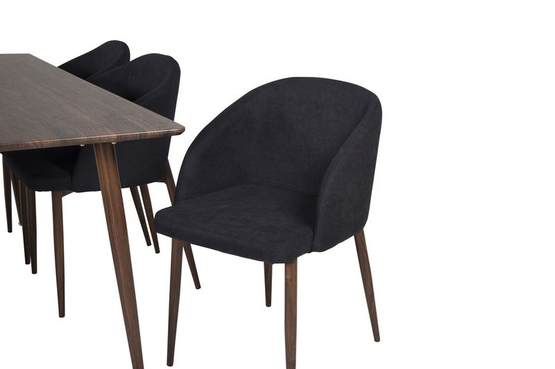 Venture Home Arch & Polar 6 st Matstolar Svart + Rektangulärt Matbord 180 x 75 x 90 Valnöt