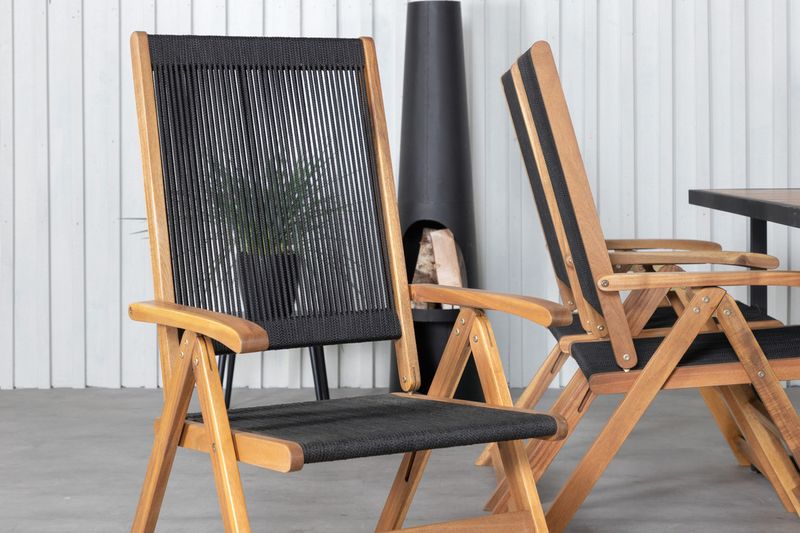 Venture Home Little John & Khung Matstolar 6-pack Svart + Rektangulärt Matbord 200 x 100 Natur