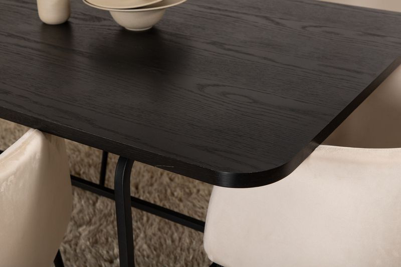 Venture Home Berit & Uno 6 st Matstolar Beige + Rektangulärt Matbord 200 x 90 Svart