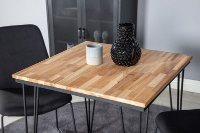 Venture Home Muce & Bali 2 st Matstolar Svart + Rektangulärt Matbord 80 x 80 Natur