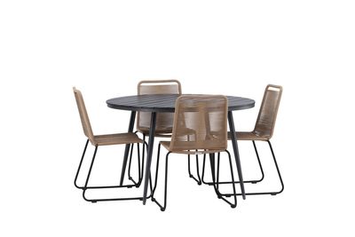 Venture Home Break & Lindos Runt Matbord ⌀120 Svart + 4 st Matstolar Brun