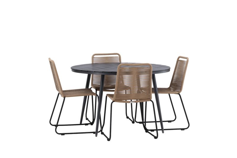 Venture Home Break & Lindos Runt Matbord ⌀120 Svart + 4 st Matstolar Brun