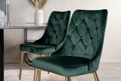 Venture Home Estelle & Velvet Deluxe Runt Matbord ⌀106 Mörkgrå + 4 st Matstolar Grön