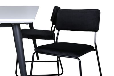 Venture Home Jimmy & Kenth Rektangulärt Matbord 150 x 90 Vit + 4 st Matstolar Svart