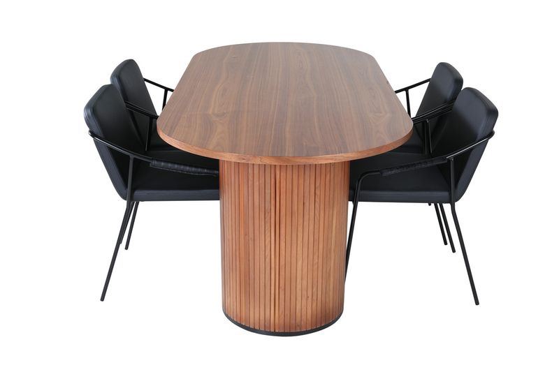 Venture Home Tvist & Bianca Matstolar 4-pack Svart + Ovalt Matbord 200 x 90 Valnöt