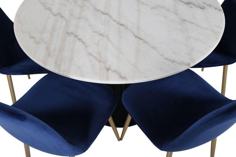 Venture Home Estelle & Polar Runt Matbord ⌀106 Vit + 6 st Matstolar Blå