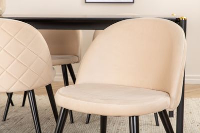Venture Home Pelle & Velvet Rektangulärt Matbord 190 x 90 Svart + 6 st Matstolar Beige