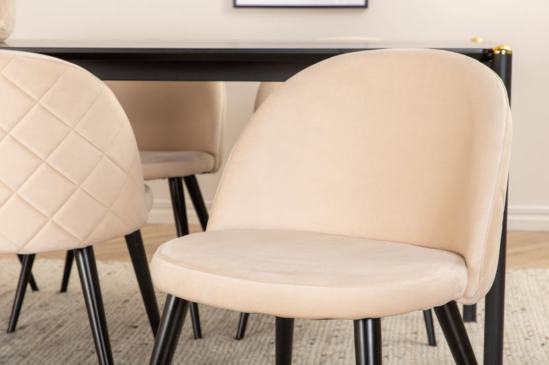 Venture Home Pelle & Velvet Rektangulärt Matbord 190 x 90 Svart + 6 st Matstolar Beige