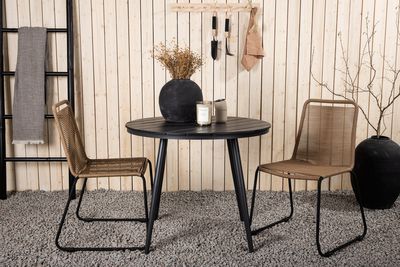 Venture Home Break & Lindos Runt Matbord ⌀90 Svart + 2 st Matstolar Brun