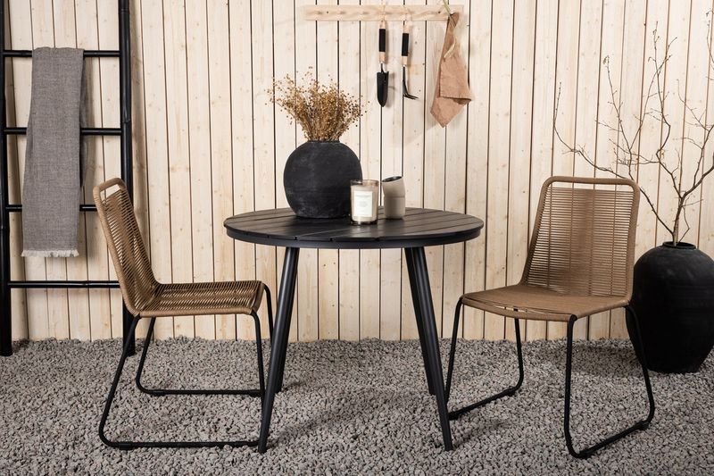 Venture Home Break & Lindos Runt Matbord ⌀90 Svart + 2 st Matstolar Brun