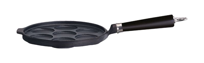 Ronneby Bruk, Plättpanna Gjutjärn 25 cm - 7 Urtag & Svart Trähandtag