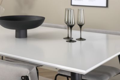 Venture Home Jimmy & Kenth Rektangulärt Matbord 150 x 90 Vit + 4 st Matstolar Grå