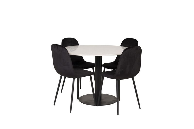Venture Home Razzia & Polar Runt Matbord ⌀106 Vit + 4 st Matstolar Svart